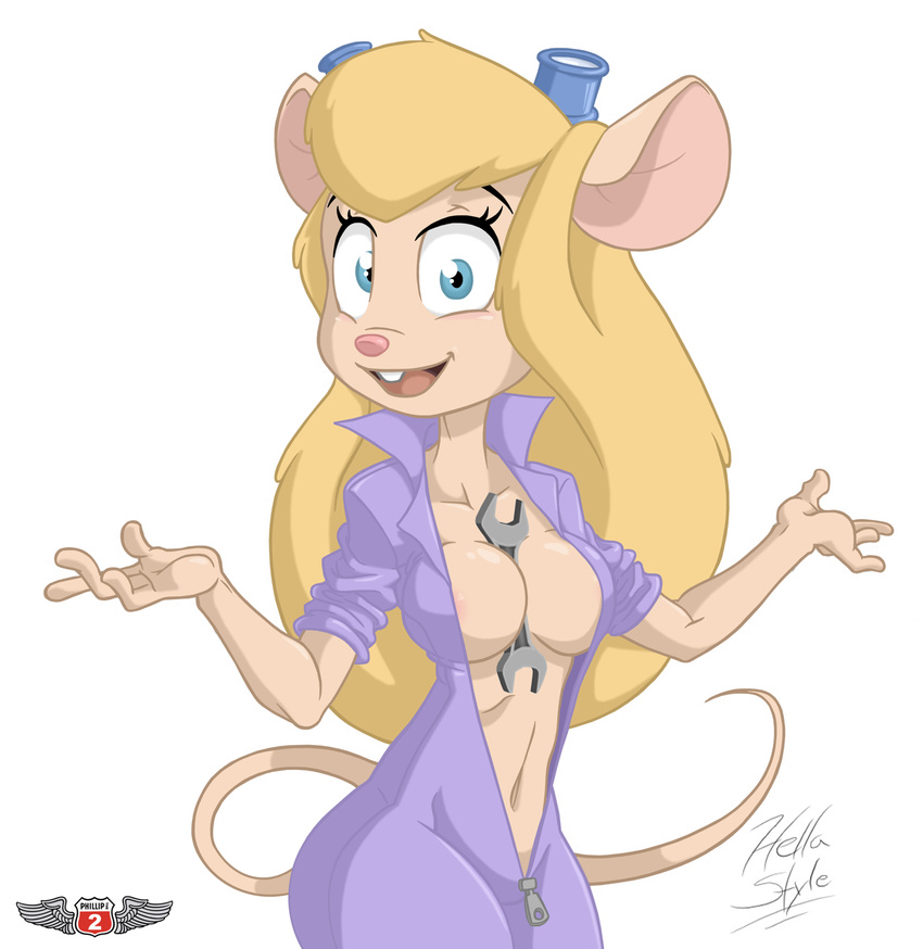 anthro big_breasts breasts chip_'n_dale_rescue_rangers cleavage clothed clothing disney female gadget_hackwrench hellastyle mammal mouse phillipthe2 rodent smile solo