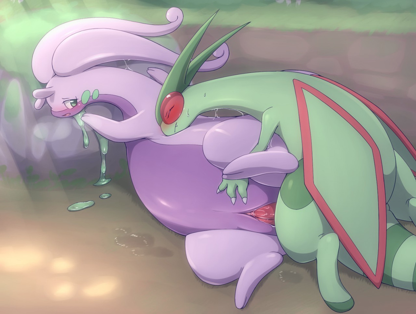 duo female flygon goodra kajinchu lying male male/female nintendo on_side outside penetration penis pok&eacute;mon pussy slime sloppy_sideways vaginal vaginal_penetration video_games