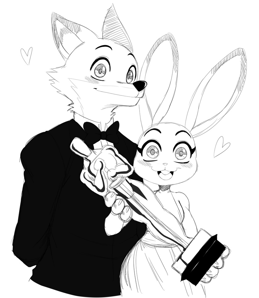 &lt;3 2017 absurd_res anthro buckteeth canine clothed clothing disney duo female fox hi_res judy_hopps lagomorph looking_at_viewer male mammal monochrome nick_wilde open_mouth open_smile oscar_statuette rabbit smile sssonic2 teeth zootopia