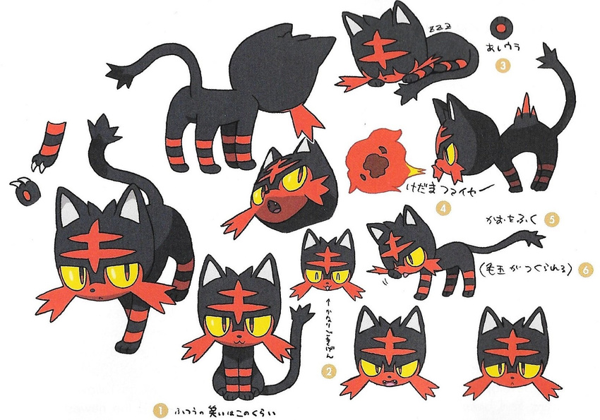 10s :&lt; cat concept_art full_body litten no_humans official_art pointy_ears pokemon pokemon_sm red_eyes yellow_sclera