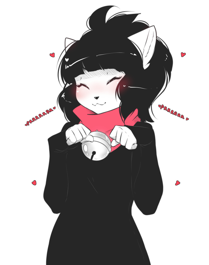 &lt;3 anthro bell blush clothed clothing eyes_closed feline female mammal mercy purring smile solo standing suelix