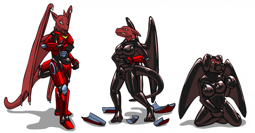 anthro armor dragon endium female rubber scalie simple_background transformation white_background