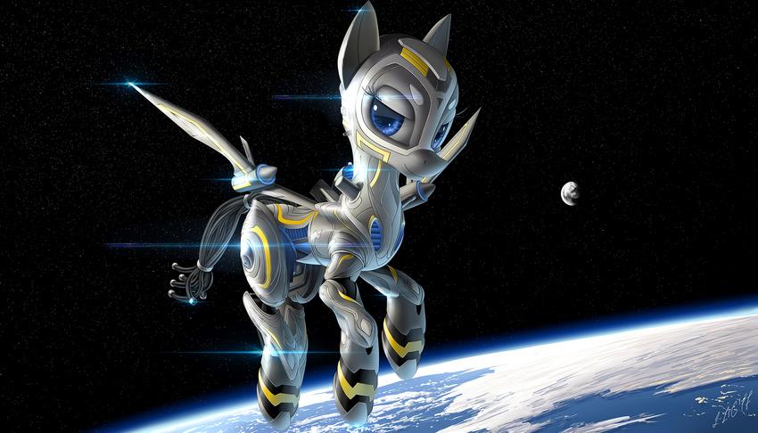 blue_eyes cybernetics cyborg eyelashes fan_caracter fan_character hooves machine my_little_pony smile space zigword