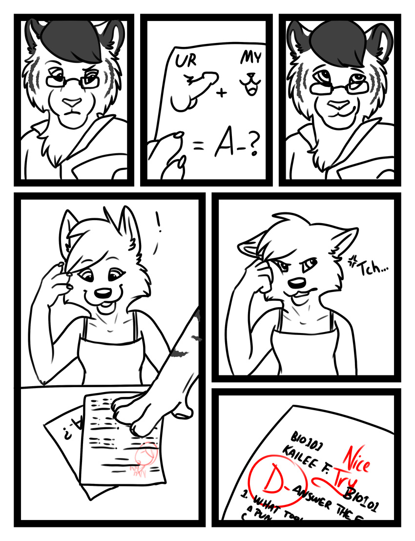 balls canine classroom comic cub disappointed drawing erection eyewear feline female fox glasses grin james_langkoch kailee_(x13) male mammal penis school seductive smile student teacher tiger x13 young