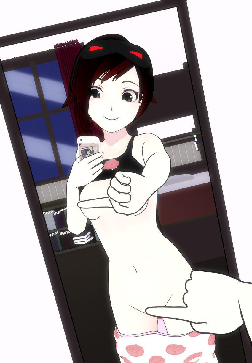 breasts happy lvl3toaster nude pajamas phone ruby_rose rwby selfie shirt_lift silver_eyes smile