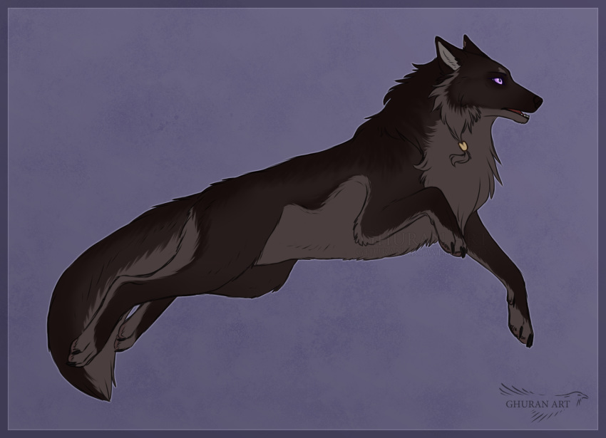 2019 brown_fur canid canine canis digital_media_(artwork) feral fur grey_fur hydlunn mammal open_mouth paws purple_eyes simple_background solo wolf