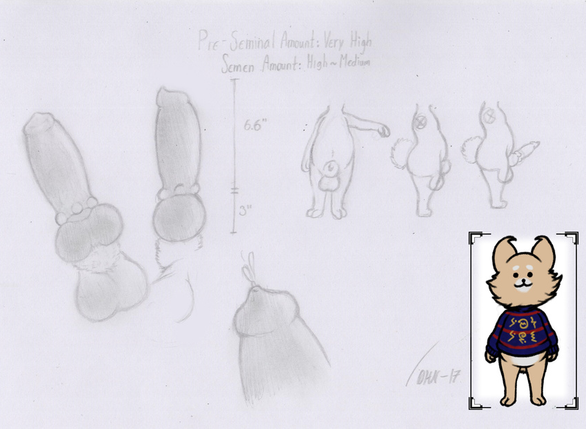 2017 alien anthro balls bork_the_great butt canine clothed clothing cute digital_media_(artwork) dog earthbound_(series) erection fan_character fur g-hund geno28_(artist) gieeg hi_res hybrid male mammal nintendo nude penis shiba_inu signature simple_background sketch slightly_chubby smile solo topless traditional_media_(artwork) video_games