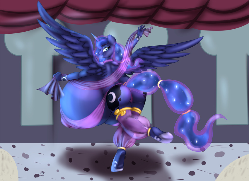 anthro badgerben belly_dancer big_breasts breasts clothed clothing equine female friendship_is_magic horn huge_breasts mammal my_little_pony princess_luna_(mlp) skimpy solo winged_unicorn wings
