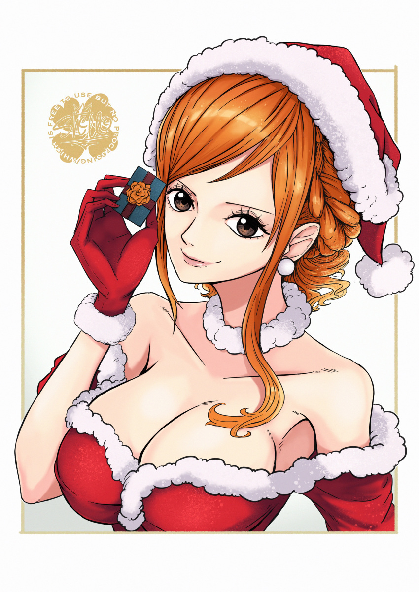 christmas cleavage nami one_piece sheru_maru.