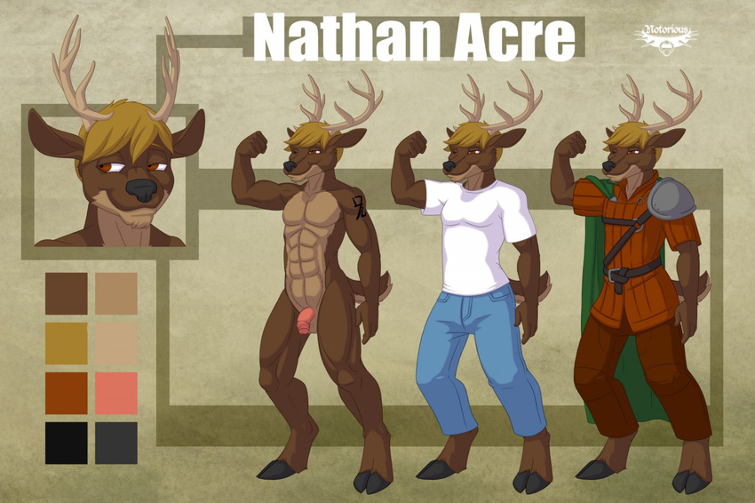 anthro cervine clothing elk fur grin male mammal nathan_acre notorious84 nude penis simple_background smile