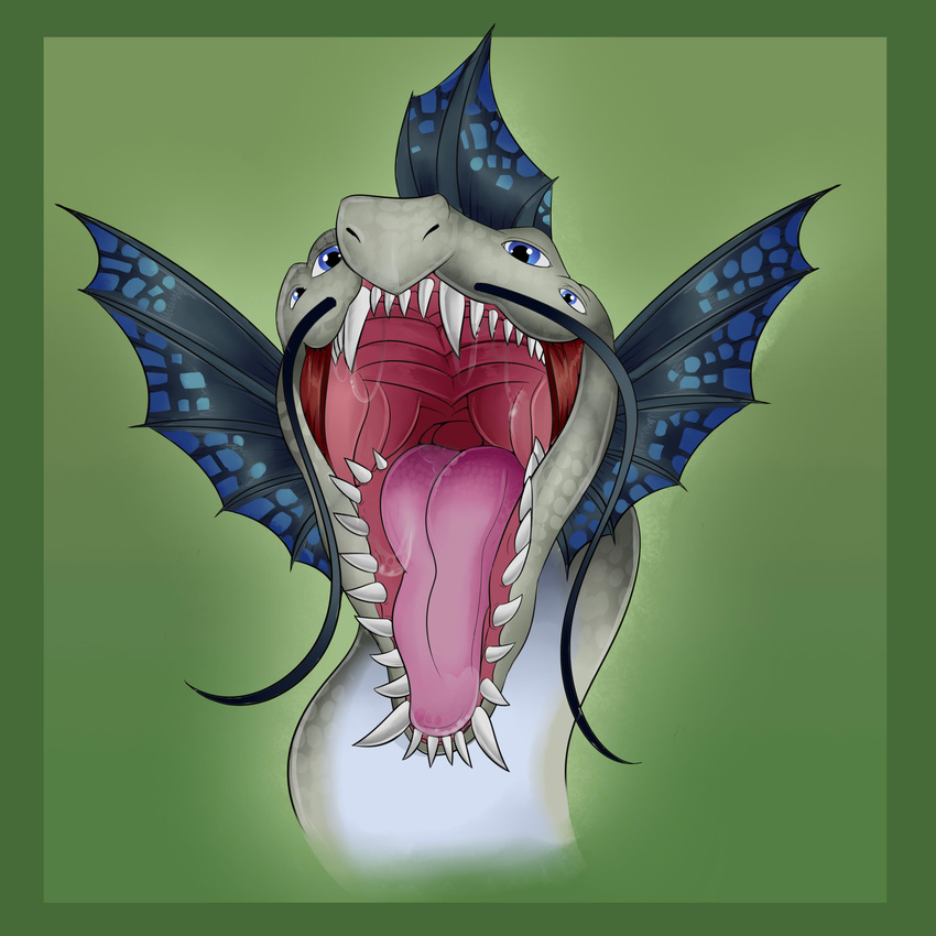 ambiguous_gender blue_eyes bust_portrait dragon dragonstache drooling fin head_fin looking_at_viewer multi_eye open_mouth portrait quas_naart renashe saliva simple_background solo teeth tongue