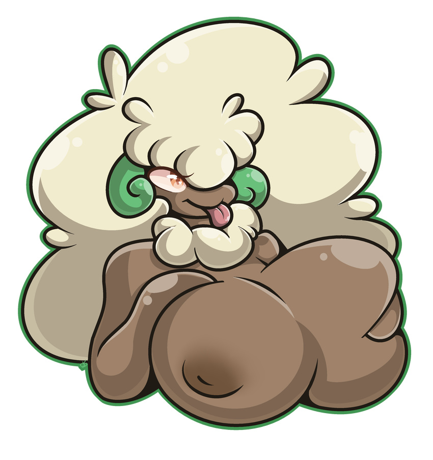 big_breasts big_hair breasts brown_skin grin hair huge_breasts hyper hyper_breasts long_hair nintendo nipples orange_eyes pok&eacute;mon puff_hair puffy razzlespup smile tongue video_games whimsicott