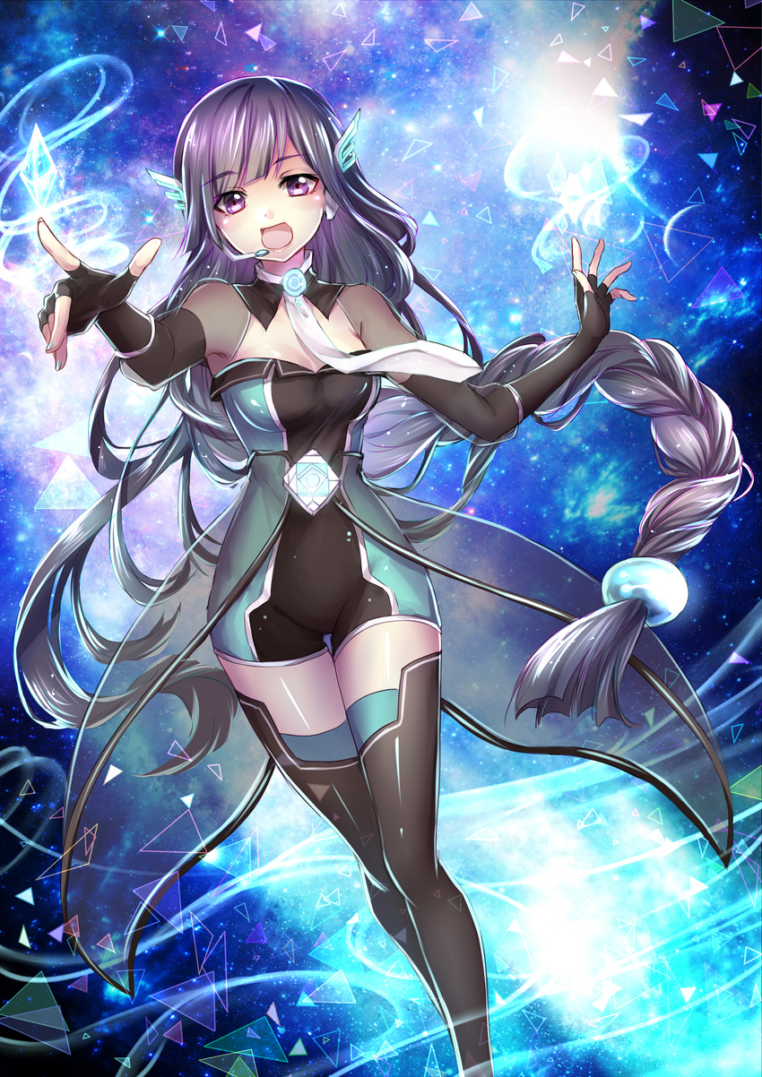 absurdres alys blue_hair boots breasts cevio cleavage eternal-s fingerless_gloves gloves highres long_hair medium_breasts nail_polish purple_eyes solo vocaloid voxwave