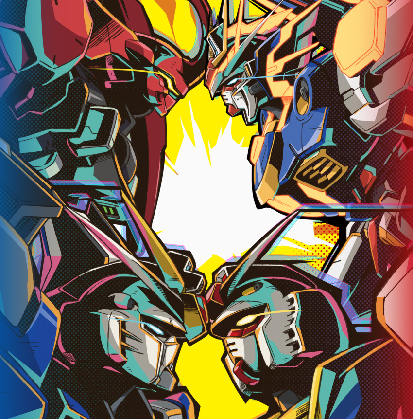 blue_eyes character_request darilbalde face-to-face glowing glowing_eyes gundam gundam_extreme_vs._2 highres light_trail mecha mobile_suit mobile_suit_gundam no_humans official_art robot rx-78-2 v-fin yellow_eyes yellow_visor