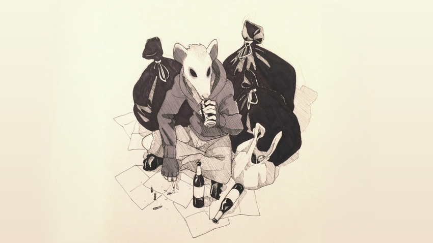 16:9 anthro beer_can boots bottle cigarette clementine_(habits) clothing drinking female footwear habits hoodie jeans mammal marsupial opossum pants smoking solo trash trash_bag wallpaper