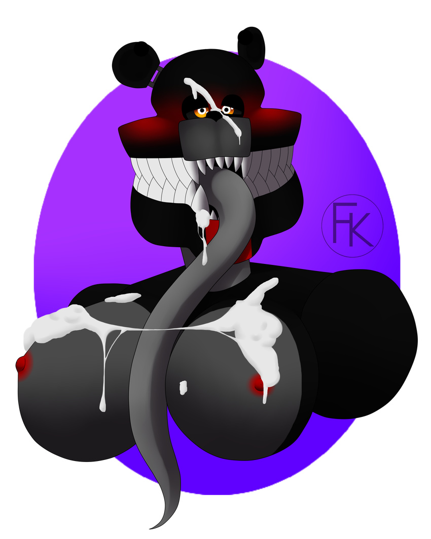 2017 animatronic bear big_breasts biohazard(fredkakes) black_fur blush breasts cum cum_in_mouth cum_inside cum_on_breasts cum_on_face digital_media_(artwork) ear_piercing erect_nipples fan_character female five_nights_at_freddy's five_nights_at_freddy's_4 fredkakes fur hi_res huge_breasts lagomorph looking_to_side machine mammal nipples nude open_mouth orange_eyes piercing robot signature simple_background solo teeth tongue tongue_out video_games