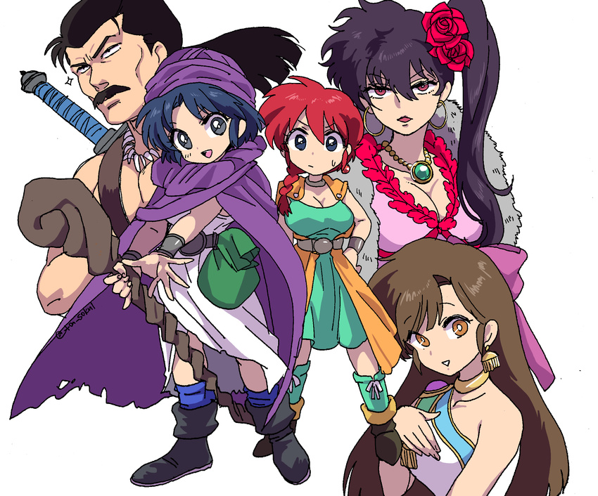 4girls bianca bianca_(cosplay) brown_hair cosplay deborah deborah_(cosplay) dragon_quest dragon_quest_v flora flora_(cosplay) genderswap genderswap_(mtf) hero_(dq5) hero_(dq5)_(cosplay) highres kazushiro4972 kunou_kodachi kuonji_ukyou multiple_girls papas papas_(cosplay) ranma-chan ranma_1/2 saotome_ranma tendou_akane tendou_souun