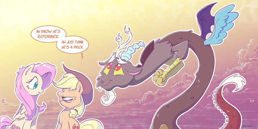 2017 applejack_(mlp) dialogue dilarus discord_(mlp) english_text equine female fluttershy_(mlp) friendship_is_magic horse male mammal my_little_pony pegasus pony red_eyes text upside_down_face wings