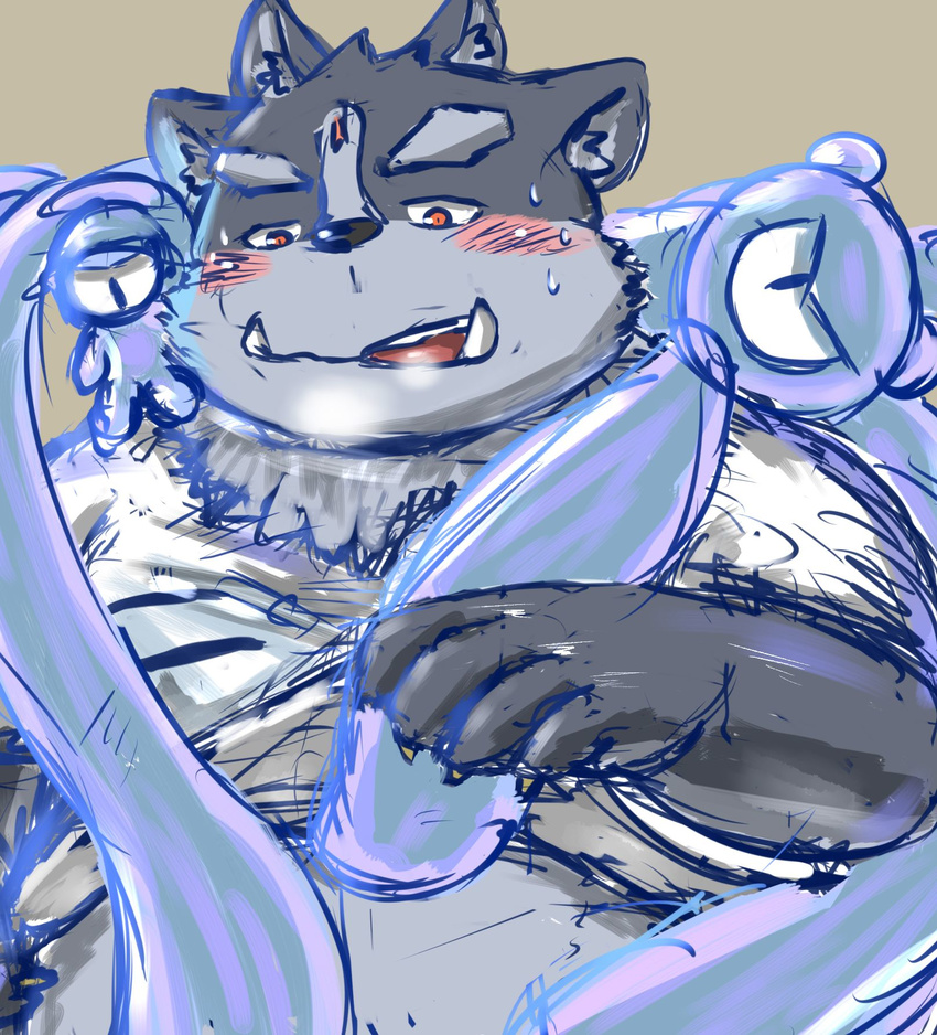 anthro clothed clothing implied male obese overweight slime solo sweat tokyo_afterschool_summoners tsathoggua
