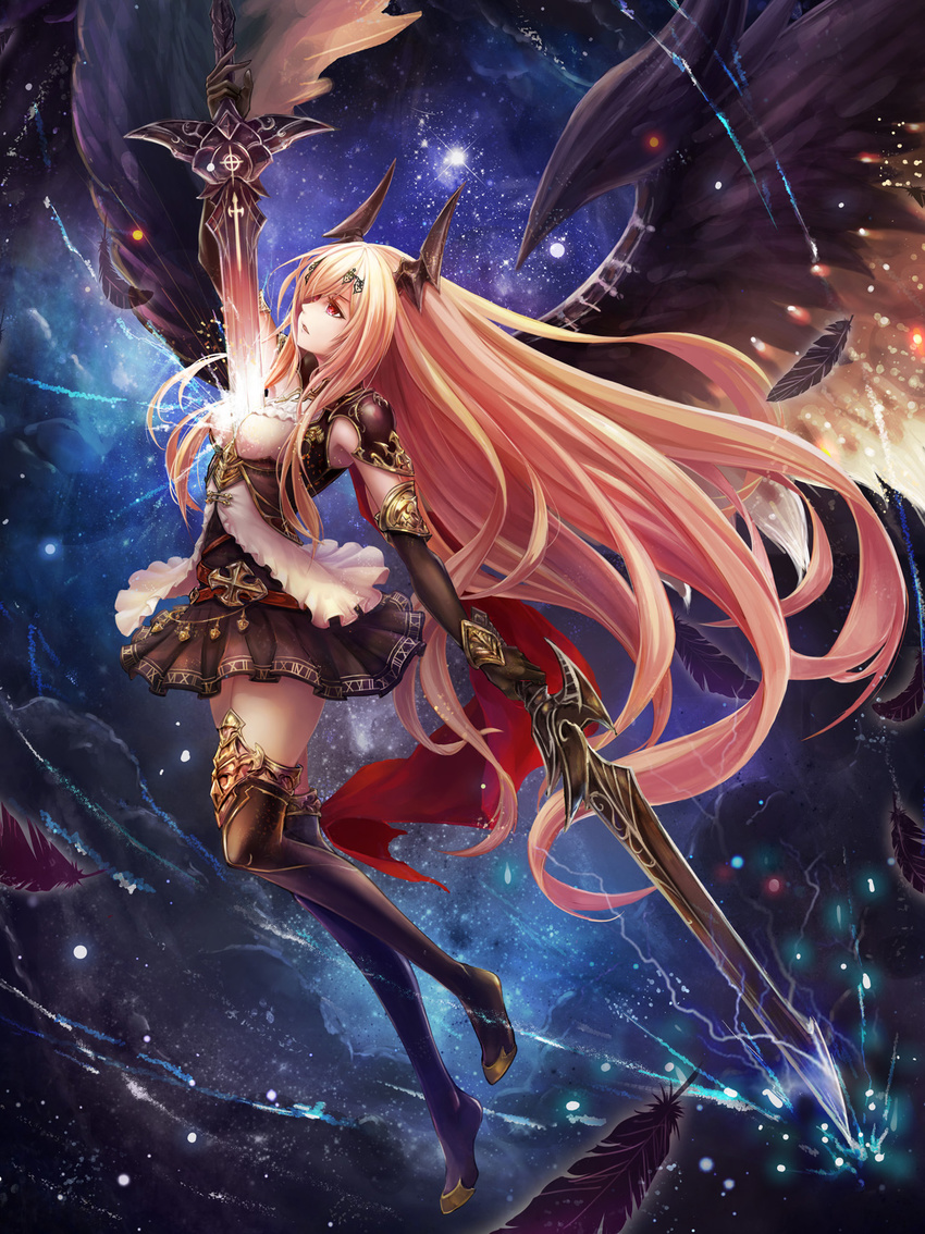 armor dark_angel_olivia granblue_fantasy horns saya_kuroha shingeki_no_bahamut sword thighhighs wings