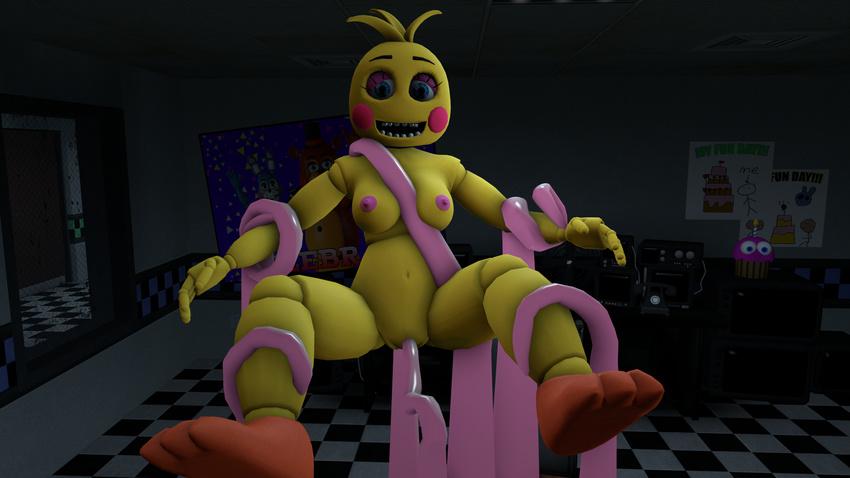 2017 3d_(artwork) animatronic anthro avian bird breasts chicken digital_media_(artwork) female five_nights_at_freddy's five_nights_at_freddy's_2 hi_res looking_at_viewer machine nipples non-mammal_breasts nude penetration pussy robot sex solo source_filmmaker tentacles toy_chica_(fnaf) vaginal vaginal_penetration video_games xboxking37
