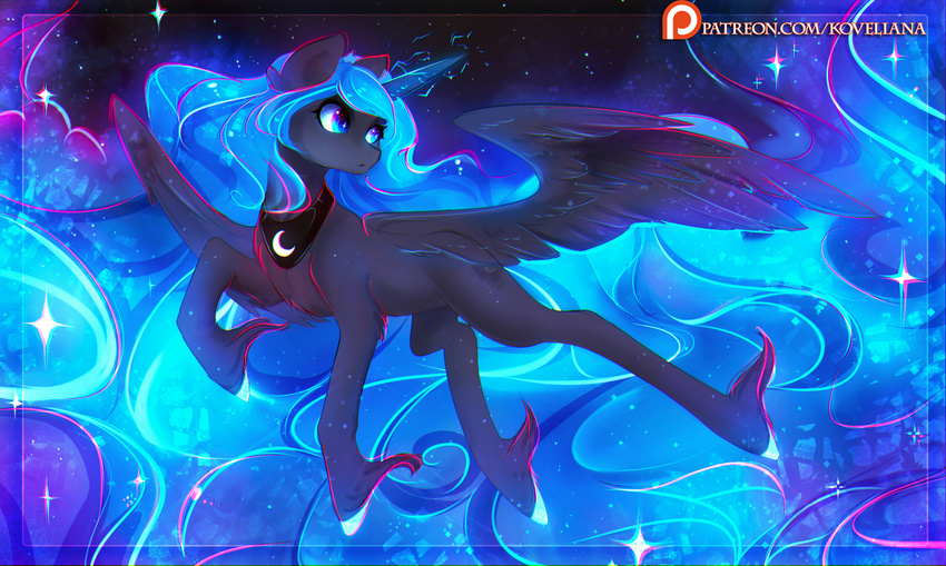 blue_eyes cosmic_hair equine eyelashes feathered_wings feathers female feral friendship_is_magic hooves horn koveliana mammal my_little_pony princess_luna_(mlp) solo winged_unicorn wings