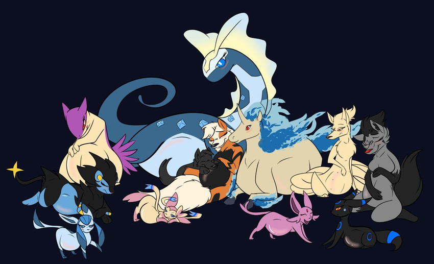 anthro arcanine aurorus blush breasts canine eeveelution espeon female feral fur glaceon harem head_on_stomach luxray mammal mightyena ninetales nintendo nipples pok&eacute;mon pregnant rapidash red_eyes sweat sweatdrop sylveon typhlosion umbreon video_games xpfoddball