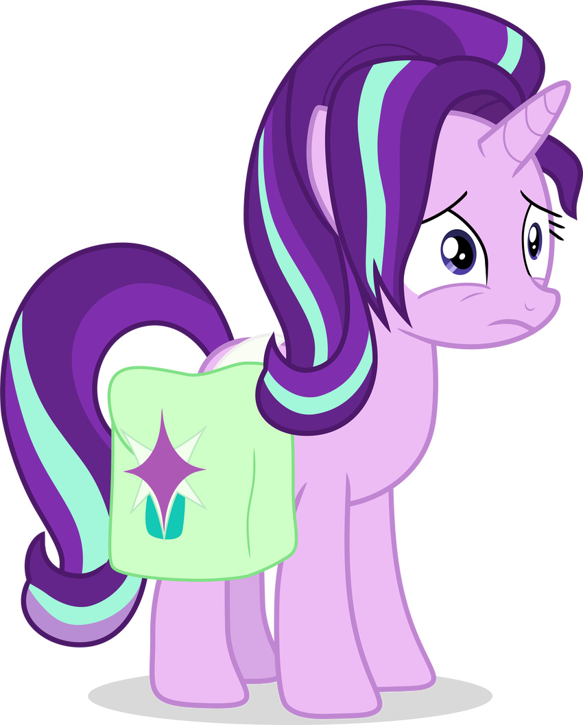 2016 absurd_res alpha_channel bag blue_eyes equine female feral friendship_is_magic hair hi_res horn mammal multicolored_hair my_little_pony sad shutterflyeqd simple_background solo starlight_glimmer_(mlp) transparent_background two_tone_hair unicorn