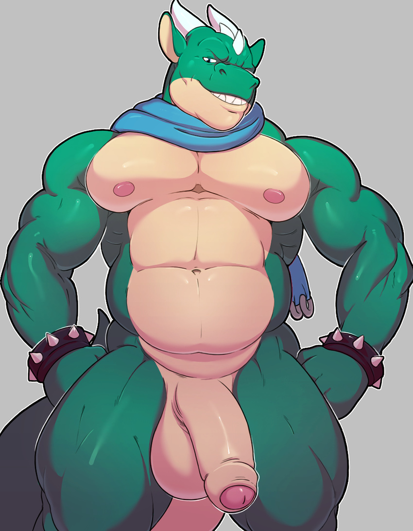 biege big_(disambiguation) dragon drakoneth grin invalid_color invalid_tag knuxlight musclechub muscular penis scarf slightly_chubby smile spikes wide_hips