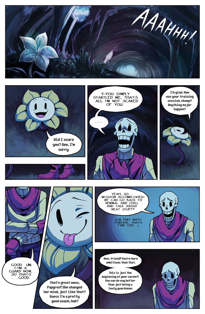 2017 animated_skeleton bone clothed clothing comic english_text flower flowey_the_flower fluffyslipper fur male papyrus_(undertale) plant skeleton text undead undertale video_games