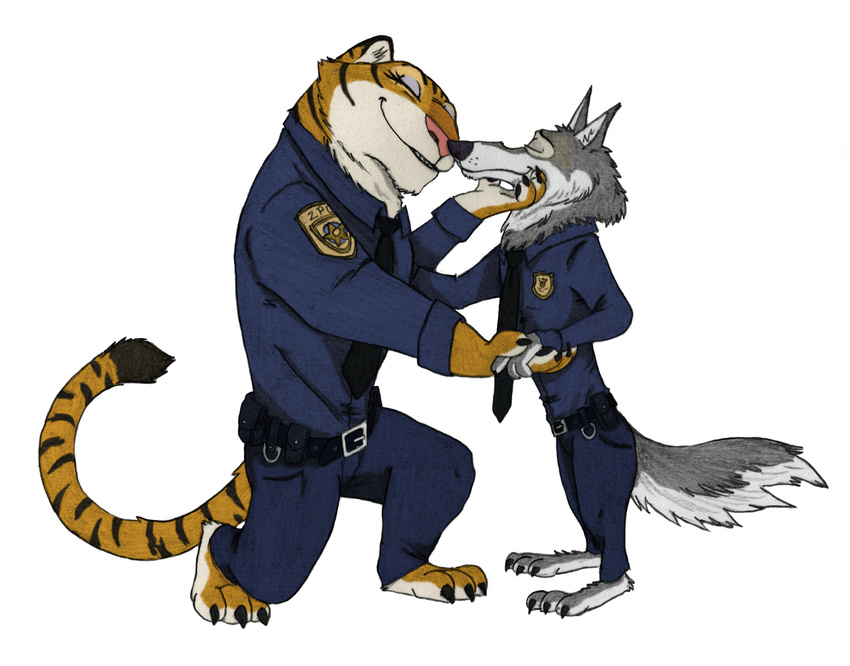 2017 anthro canine clothed clothing disney feline female fur male mammal officer_fangmeyer otakurec37 police_uniform simple_background tiger uniform white_background wolf wolford ziegelzeig zootopia