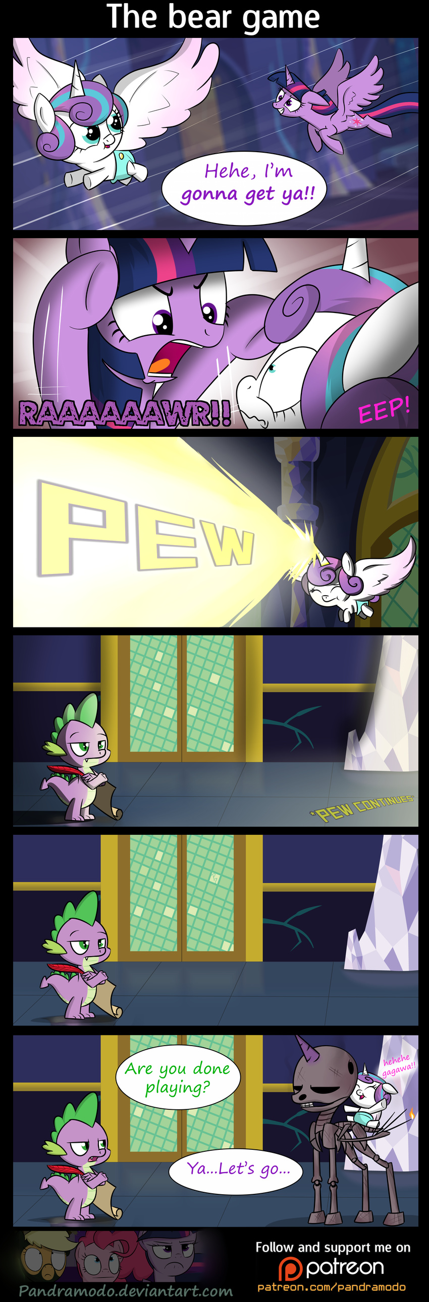 2017 bone comic crystal cutie_mark dialogue door dragon english_text equine feathered_wings feathers female feral flurry_heart_(mlp) flying friendship_is_magic group hair hi_res horn inside magic male mammal multicolored_hair my_little_pony pandramodo skeleton smile spike_(mlp) spoiler text twilight_sparkle_(mlp) winged_unicorn wings young