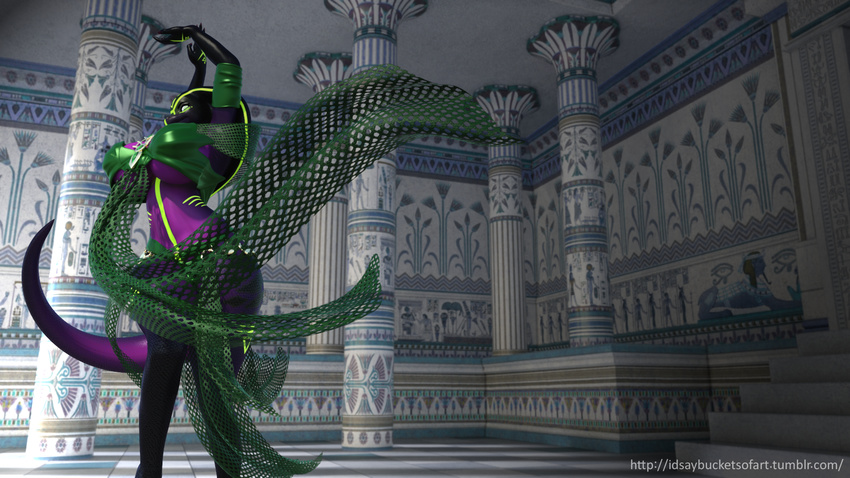 3d_(artwork) belly_dancer big_breasts breasts dancing digital_media_(artwork) female idsaybucketsofart qhala ratherdevious reptile scalie tattoo tribal_tattoo