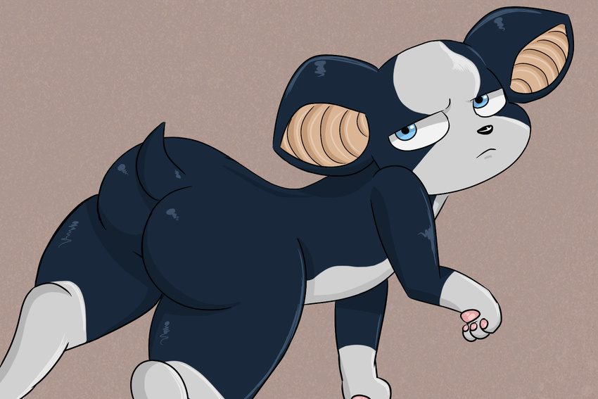 blue_eyes boston_terrier butt canine dog feral hi_res iggy_(jjba) jojo's_bizarre_adventure mammal paws salamikii scowl simple_background solo thick_thighs walking wide_hips