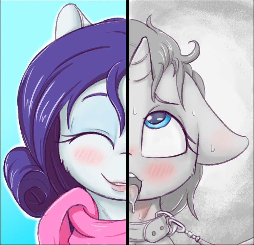 2017 alcor90 blue_eyes blush collar equine eyeshadow female feral friendship_is_magic hair hi_res horn makeup mammal my_little_pony rarity_(mlp) scarf smile solo sweat tongue tongue_out unicorn