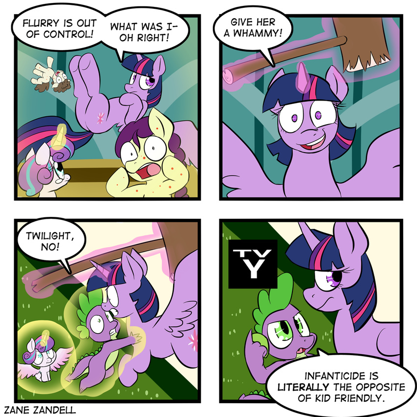 2017 comic cutie_mark dialogue dragon english_text equine feathered_wings feathers female feral flurry_heart_(mlp) flying friendship_is_magic group hair hammer horn inside leafrunnerk magic male mammal multicolored_hair my_little_pony spike_(mlp) spoiler text tools twilight_sparkle_(mlp) winged_unicorn wings young