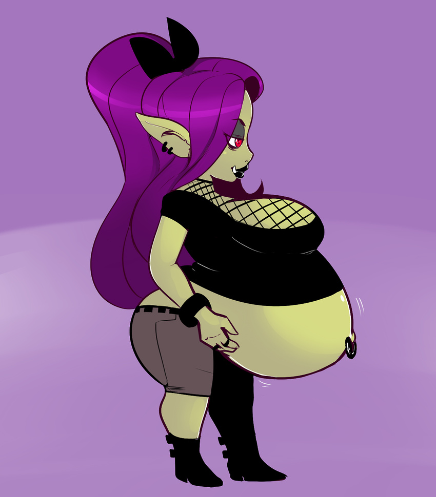 belly big_belly big_breasts breasts dwps goblin green_skin hair humanoid pregnant purple_hair