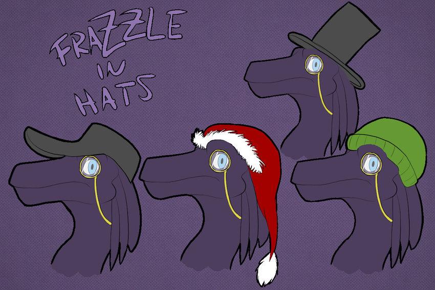 beanie clothing das dragon english_text eyewear frazzledragon hat humor looking_at_viewer monocle purple_body scalie simple_background text top_hat western_dragon