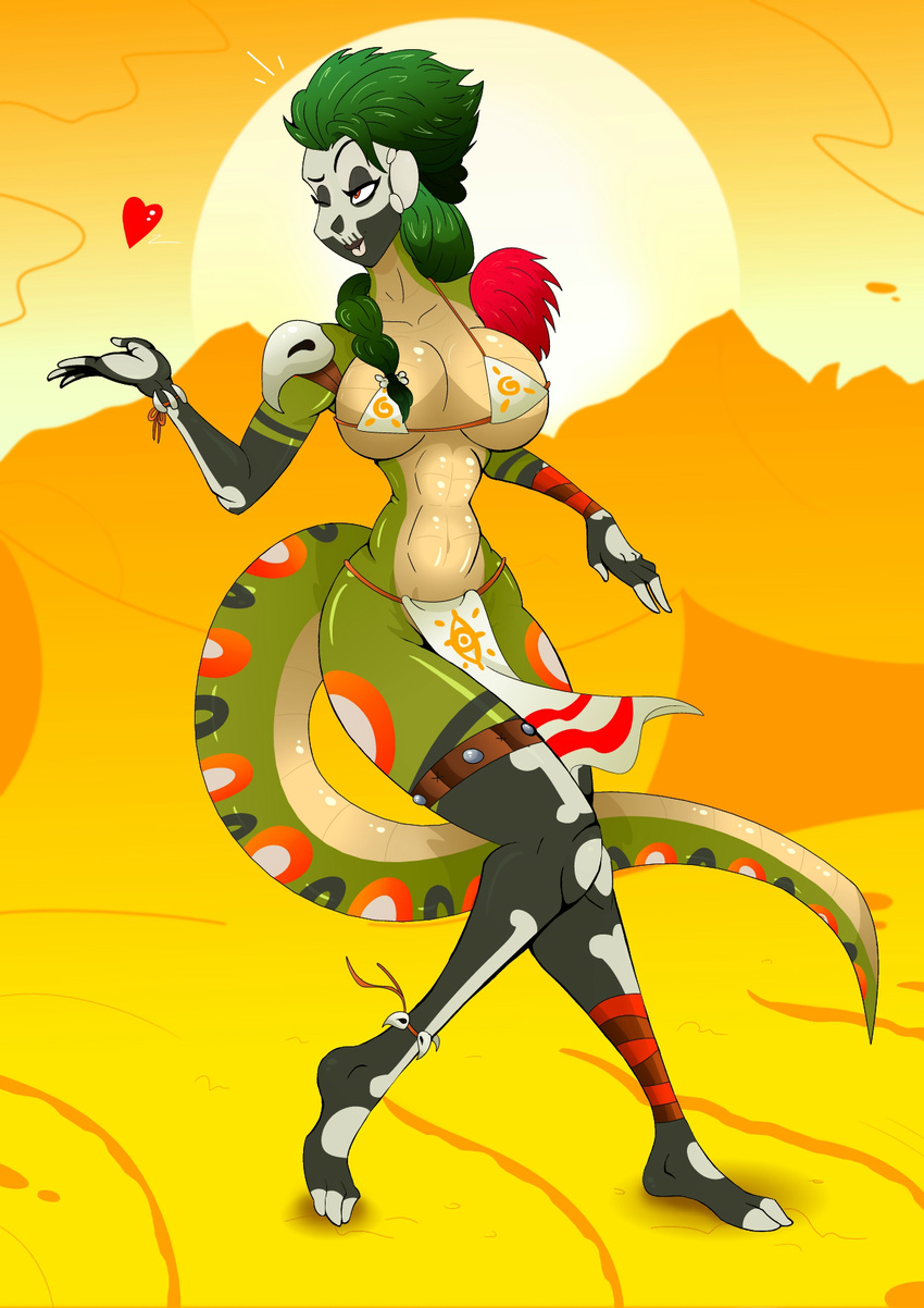 &lt;3 atheletic athletic big_breasts bikini_outfit blowing_kiss bone_ornaments breasts clothing dandabar desert dreaj1 fan_character iguana lizard loincloth magic_user nevlinad one_eye_closed pinup ponytail pose priest reptile scalie skull_and solo tribal tribal_spellcaster voodoo wink witch_doctor zahara_(character)