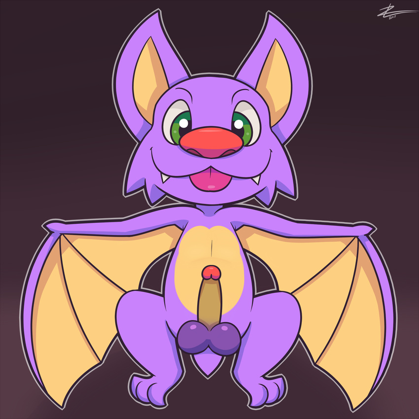 2017 anatomically_correct balls bat cute digital_media_(artwork) erection feral laylee looking_at_viewer male mammal nude penis simple_background smile solo tongue video_games wings yooka-laylee zekromlover