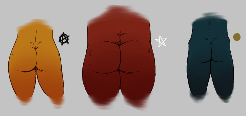 angus_(nitw) anthro big_butt butt butt_shot colored faceless_male germ_(nitw) gregg_(nitw) group male night_in_the_woods nude rear_view signirsol simple_background slightly_chubby wide_hips