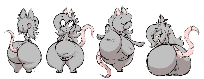 anthro anus big_butt breasts butt elisa_(maddeku) female fur grey_fur huge_butt maddeku mammal nipples nude overweight rat rattie rear_view rodent slightly_chubby wide_hips