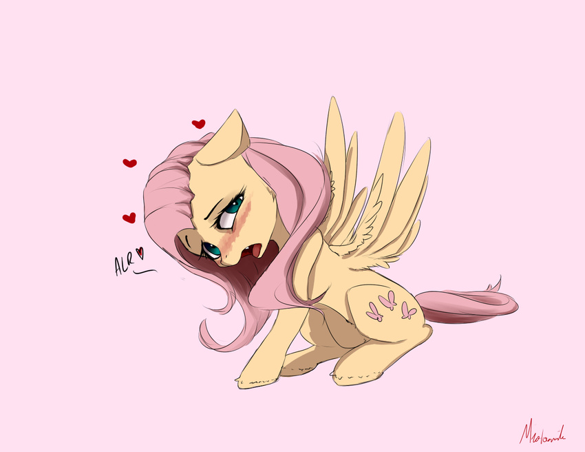 &lt;3 2017 blush equine feathered_wings feathers female feral fluttershy_(mlp) friendship_is_magic hair mammal miokomata my_little_pony open_mouth pegasus sitting wings