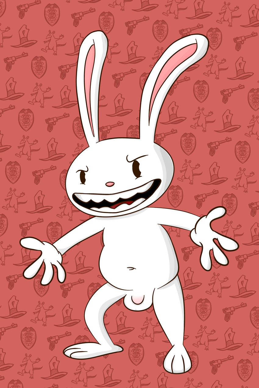 anthro balls barefoot flaccid happy krokodos lagomorph looking_at_viewer male mammal max_(sam_and_max) naugthy_face nude open_mouth penis presenting rabbit sam_and_max smile solo standing toony