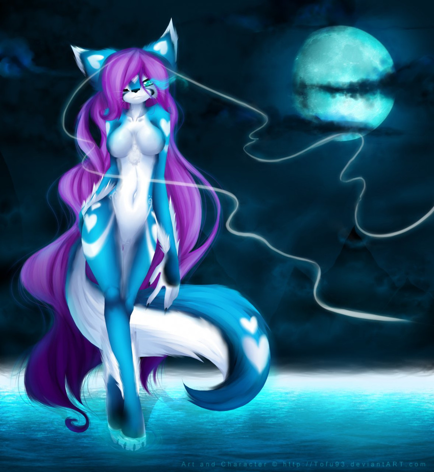 anthro breasts female hair legendary_pok&#233;mon long_hair moon nintendo nude one_eye_closed pok&#233;mon pok&#233;morph pokemon purple_hair solo suicune tofu93 traced video_games wide_hips