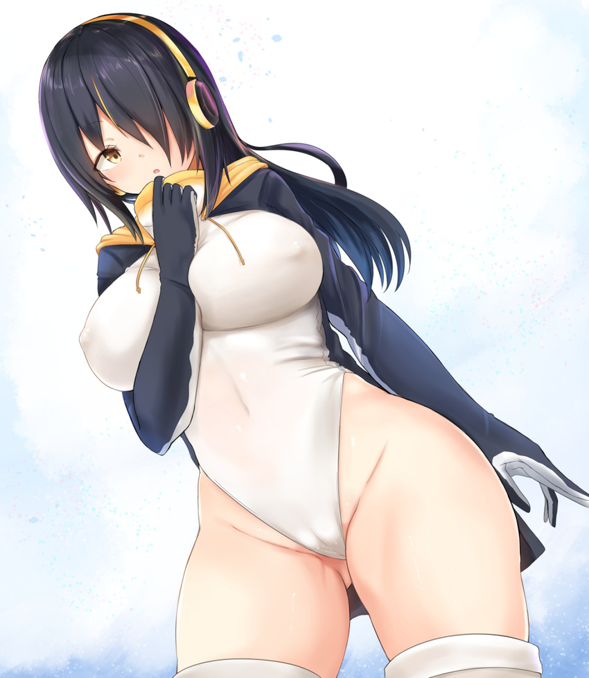 cameltoe emperor_penguin headphones kemono_friends leotard naigou thighhighs