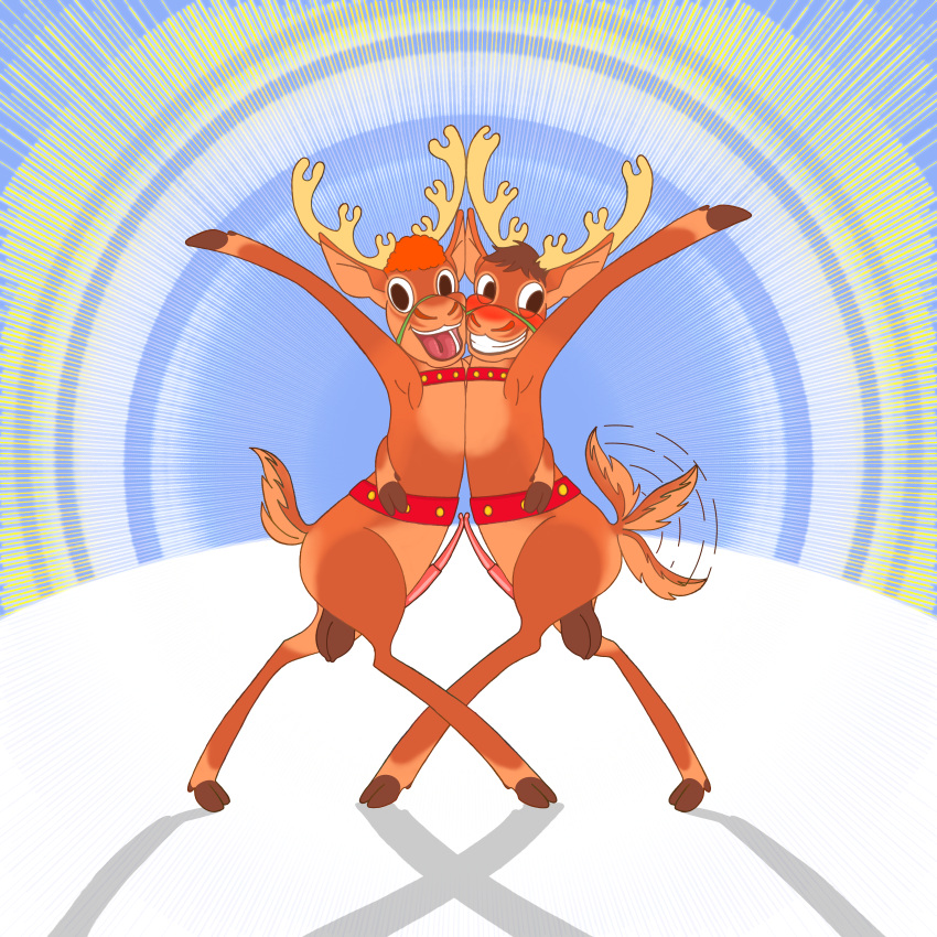 2023 absurd_res anatomically_correct anatomically_correct_genitalia anatomically_correct_penis animal_genitalia animal_penis anthro antlers arm_around_waist balls blue_sky blush brown_balls brown_body brown_fur brown_hair brown_hooves cervine_genitalia cervine_penis christmas clenched_teeth deer duo embrace excited exposed_armpit eyelids frottage fur genitals hair happy harness hi_res holidays hooves horn long_ears long_penis looking_at_viewer looking_away looking_pleasured male male/male mammal markhor_(artist) motion_lines new_world_deer nostrills open_mouth orange_hair penis pose raised_arm red_harness reindeer sex shaded shadow simple_background sky smile snow spot's_magical_christmas spot_the_dog_(series) studded_harness tail tail_motion tailwag tan_body tan_fur tan_tail teeth thin_penis tongue