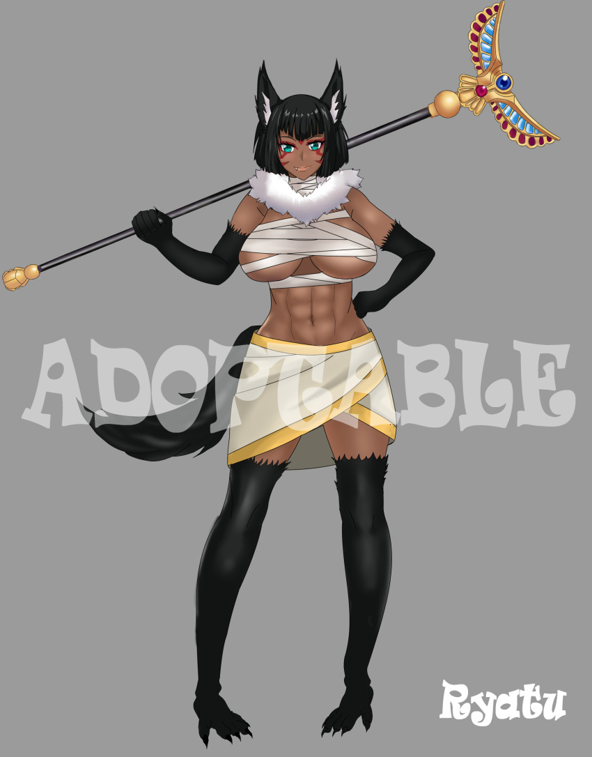 1girl adoptable animal_ears anubis commentary dark_skin egyptian egyptian_clothes highres monster_girl mummy_costume original self-upload