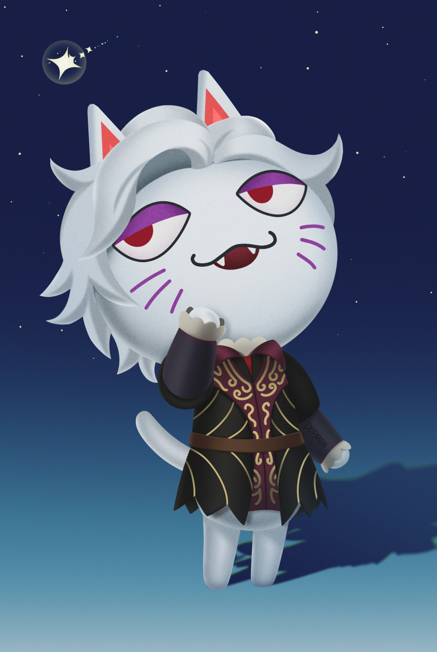 1boy absurdres animal_crossing animal_ears astarion cat_boy cat_ears colored_skin crossover dopanin full_body furry furry_male gradient_background grey_hair highres long_sleeves male_focus red_eyes short_hair solo white_skin