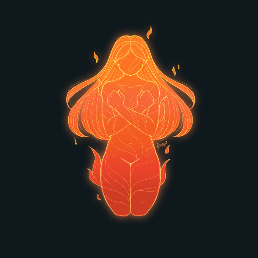 breasts fallnskye featureless_breasts featureless_crotch female fire glowing hi_res humanoid not_furry solo soul
